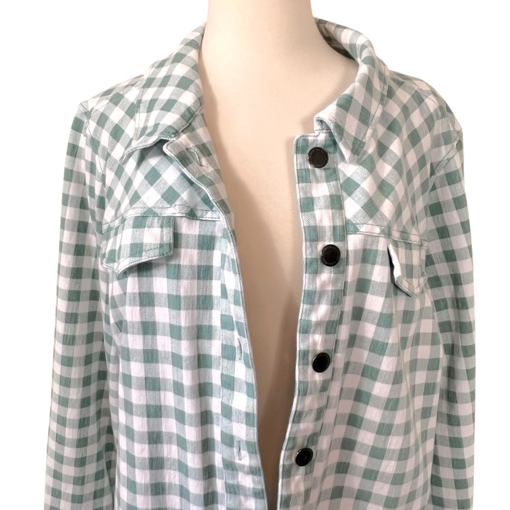 Isaac Mizrahi True Denim Gingham Jean Jacket Soft Spruce - Picture 3 of 9